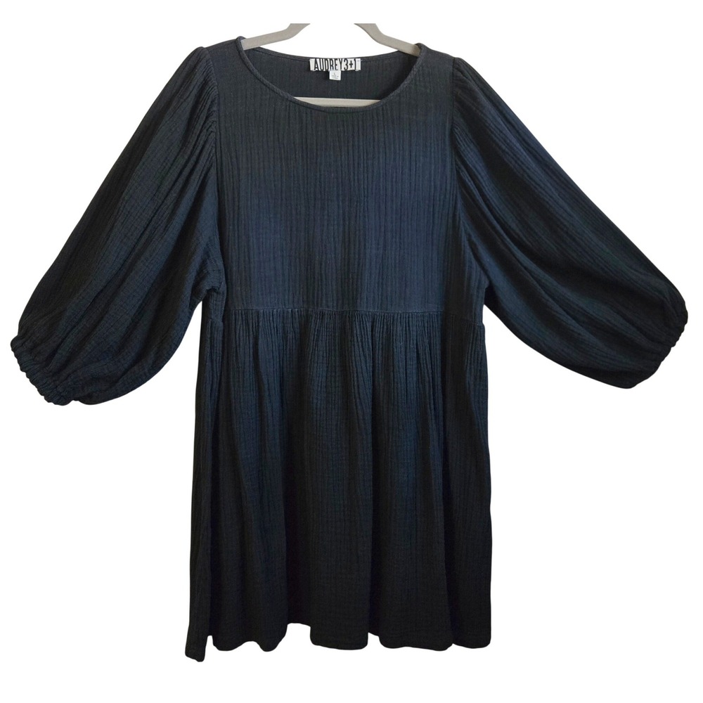 Audrey 3+1 Whimsygoth Black LG Cotton Gauze Balloon Sleeve Babydoll Mini Dress